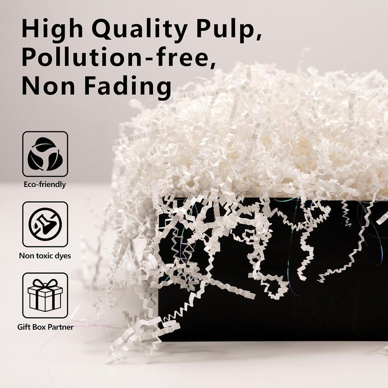 ROSYJUNE 8oz White Crinkle Cut Paper Shred Filler, Iridescent Easter Grass Confetti Shredded Paper for Gift Baskets Boxes Filling, Birthday Wedding Valentines Day Decoration - Image 2
